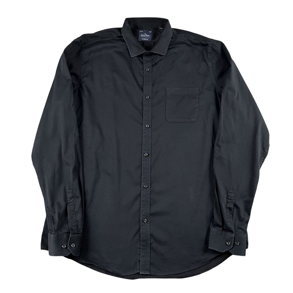 Savile Row Dress Shirt‎ Mens 17 17.5 36 36 XL Black Button Down Classic Fit